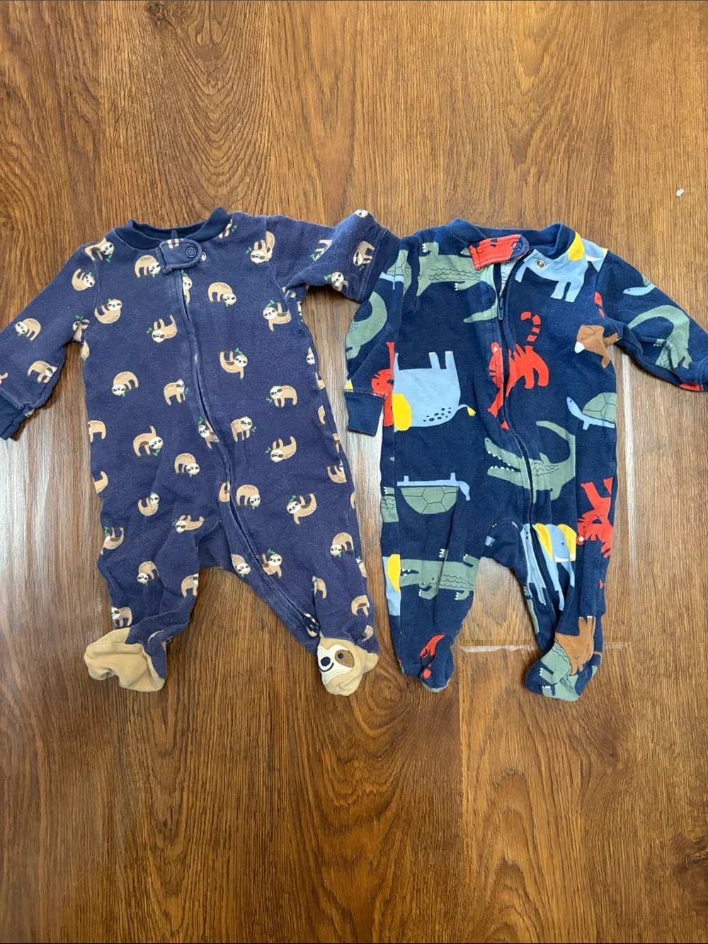 Carter's Navy Fleece Animal Print Footed One-Pieces (Set of 2)